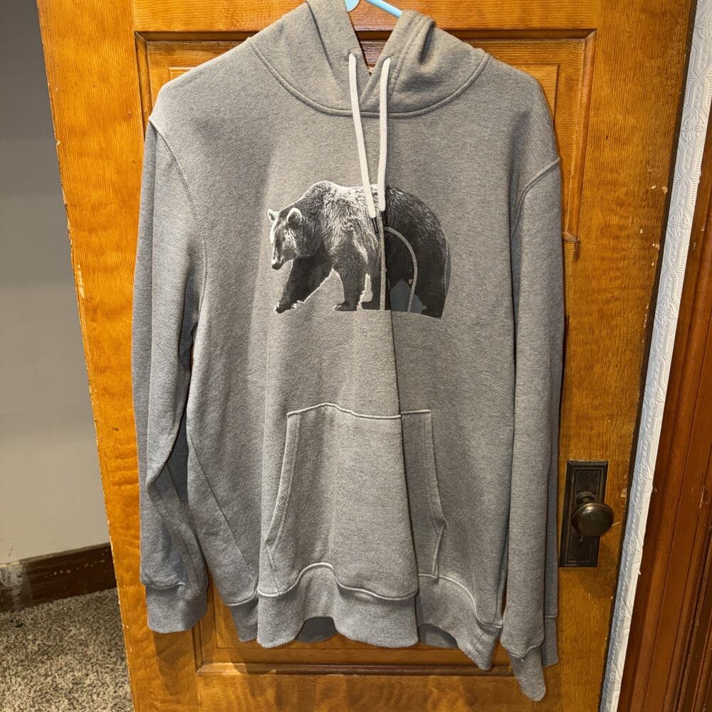 The North Face Hoodie Mens XL Gray Black Pullover Bear Graphic Sweatshirt Fleece